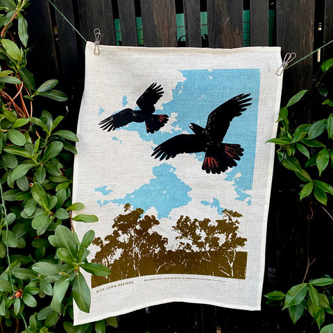 Blue Lawn Designs Tea Towel - Black Cockatoos in Flight