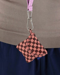 Puffy Earbuds Case - Pink Brown Check